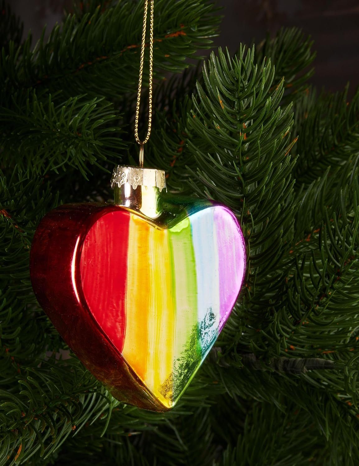 Handbemalte Herz cm Christbaumschmuck Deko - BRUBAKER St), - Baumkugel aus Weihnachtskugel Weihnachtsbaumkugel Regenbogenherz Glas - Figuren Regenbogen 8 (1 Weihnachten