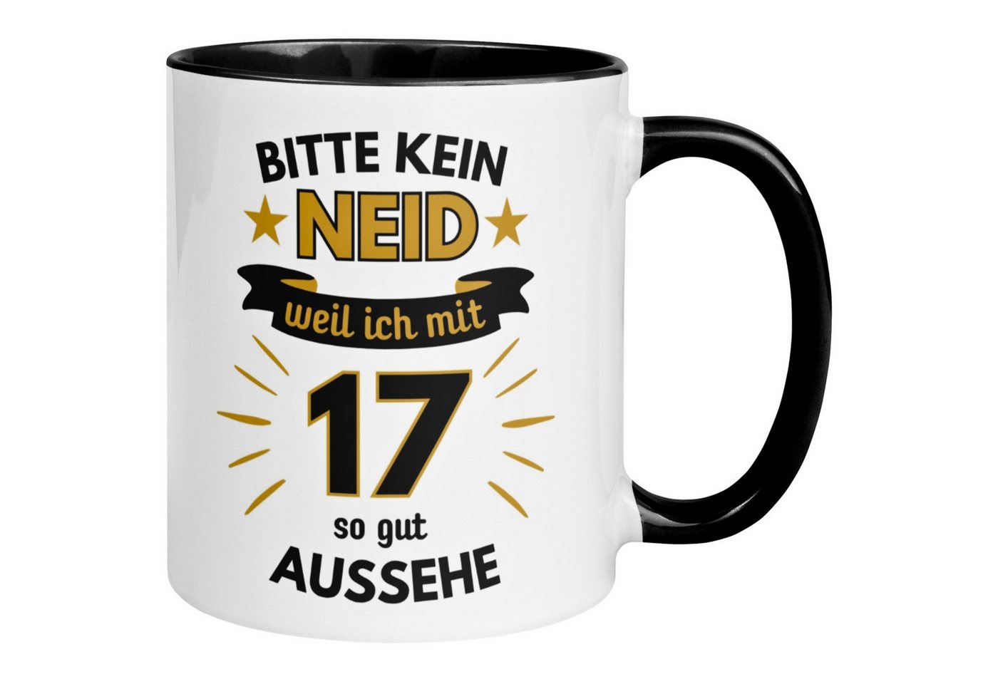 Momentals Tasse Geburtstag Geschenk Mann 17 – „Bitte kein Neid“ – Geburtstagsgeschenk, Gratis Versand · Links-&Rechtshänder · Spülmaschinenfest