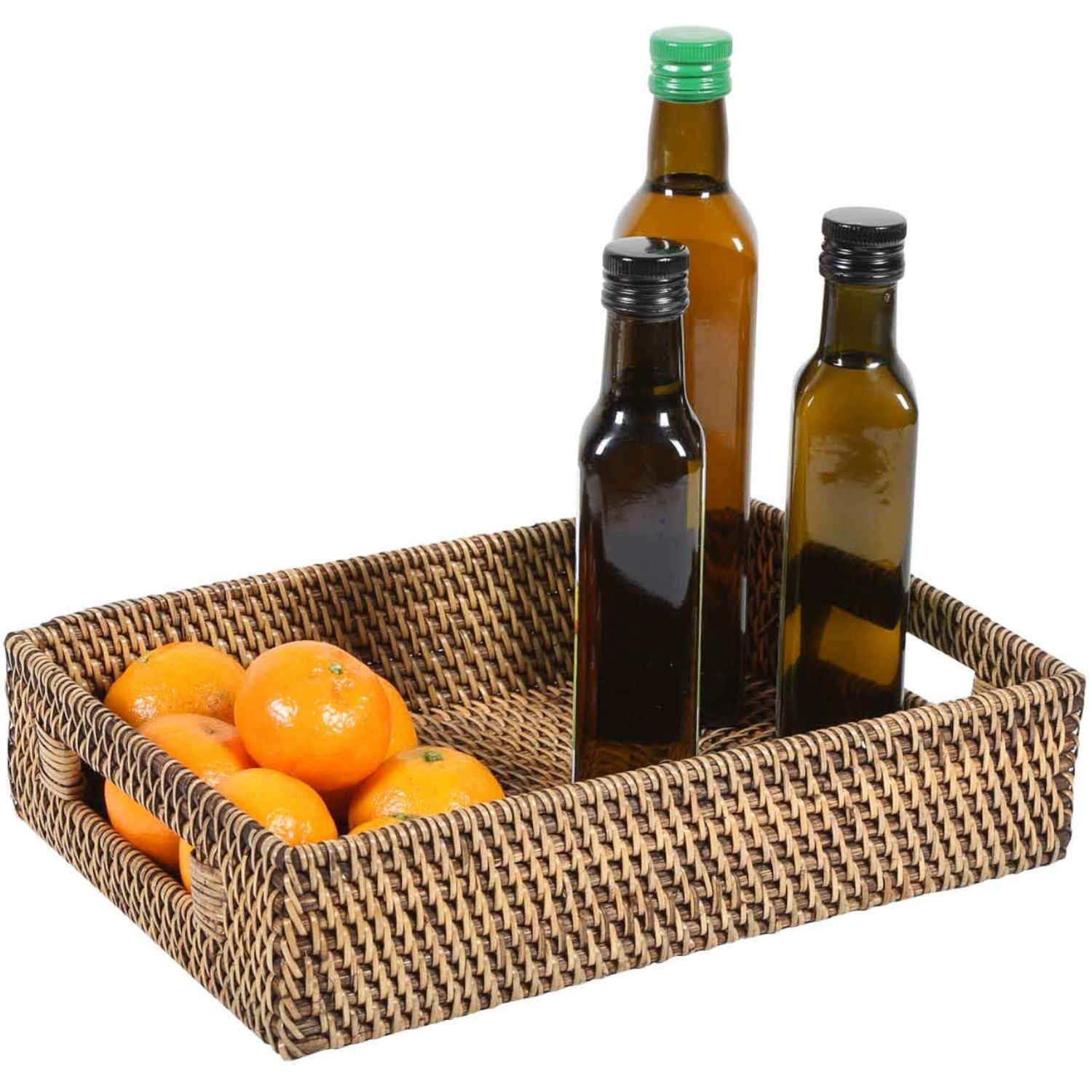 Casa Moro Dekotablett Rattan Serviertablett Lisa Braun rechteckig mit Griffe (Boho Chic Servierplatte), dekoratives Tablett für Getränke, Frühstück, Tee, Service