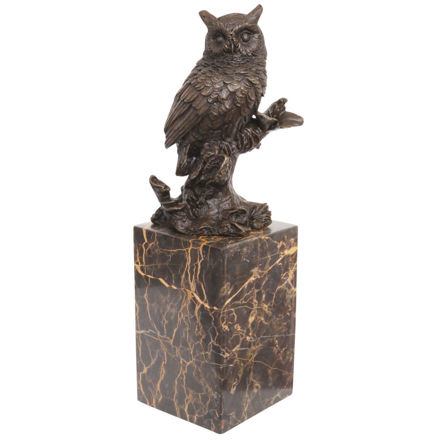 Dekoobjekt Skulptur Waldohreule Eule Uhu Antik-Stil Bronzeskulptur Bronze Statue