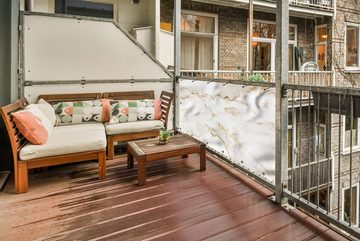 MuchoWow Balkonsichtschutz Marmor - Limette - Gold - Luxus - Marmoroptik - Weiß (1-St) Balkonbanner, Sichtschutz für den Balkon, Robustes und wetterfest