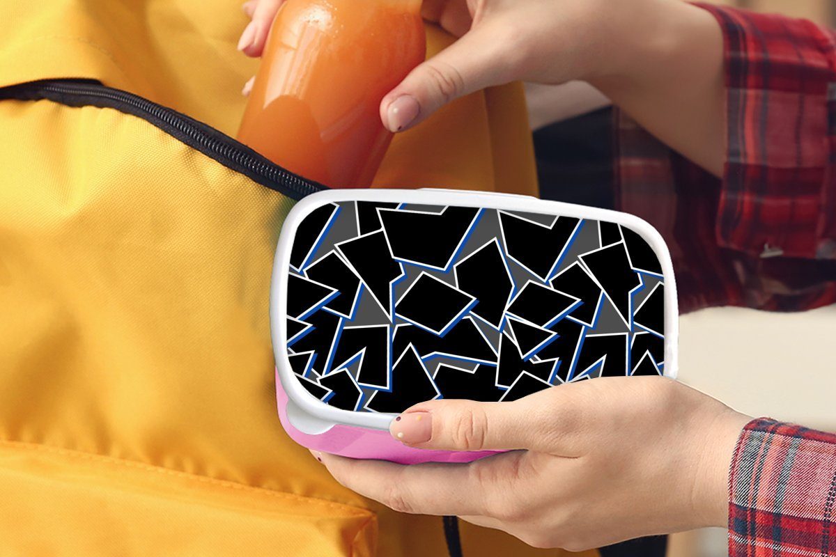 MuchoWow Lunchbox Formen - Geometrie Snackbox, Design, Kunststoff, für Erwachsene, Mädchen, Brotbox rosa - - Kinder, Brotdose Kunststoff (2-tlg), Schwarz