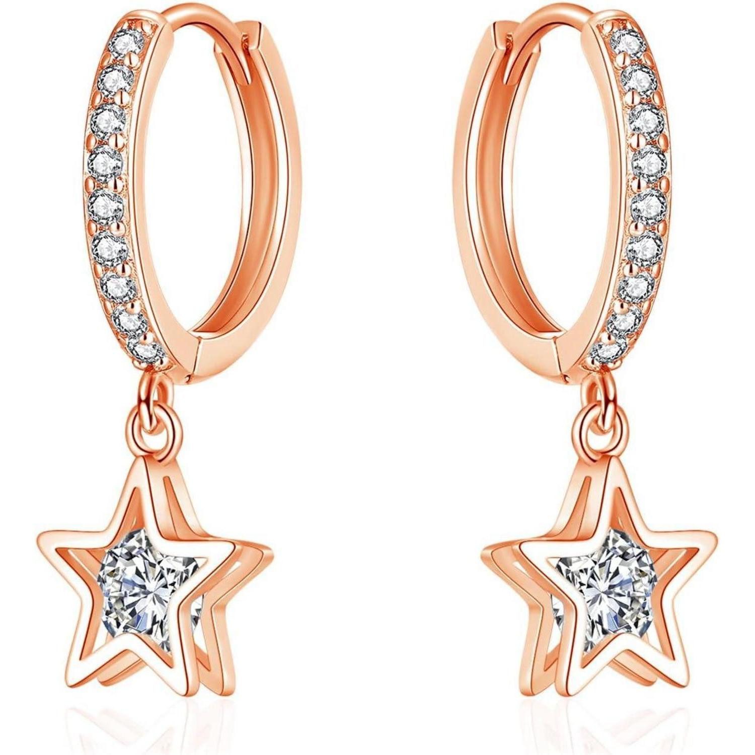 Ohrhänger-Set Ohrringe Creolen Silber 925 Zirkonia Hängend Herz Gold Stern Rosegold