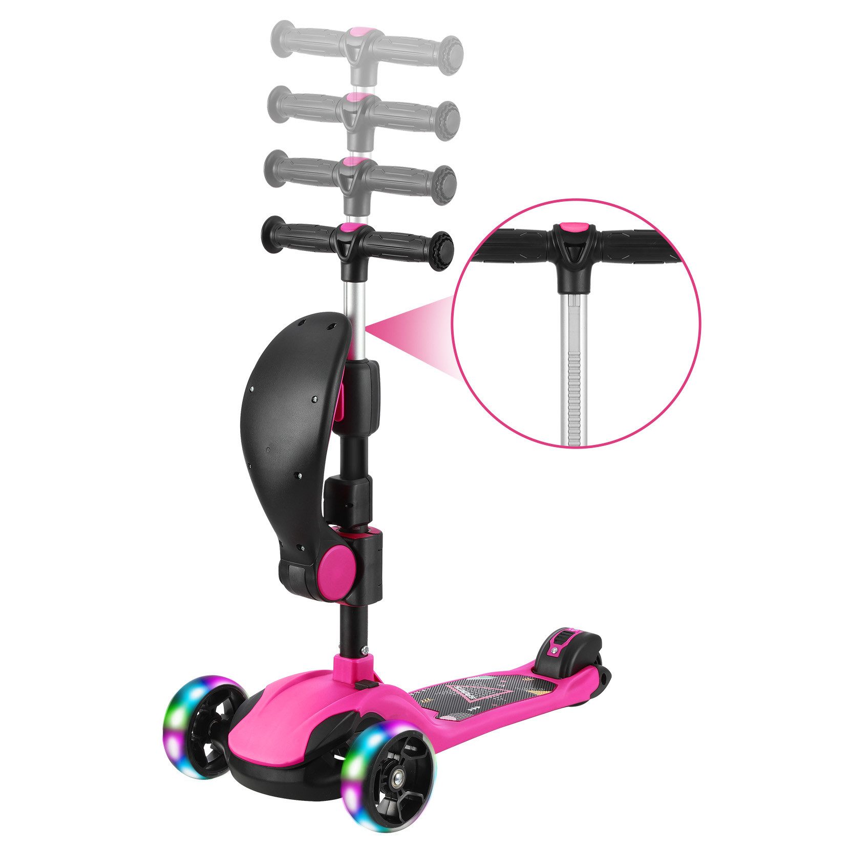 OUNUO Dreiradscooter Kinderroller mit Klappsitz, höhenverstellbar, mit LED, für 2 Jahre ab