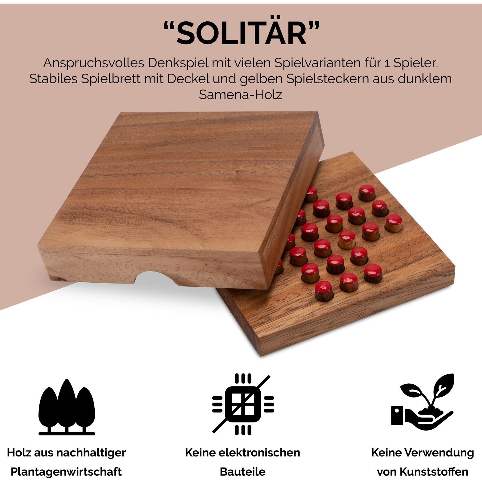 Solitär – - Spielfeld rote 13 Logoplay Stecker cm Holzspiele Gr. - 13 – Spiel, Solitaire L x KnobelspielHolzspielzeug