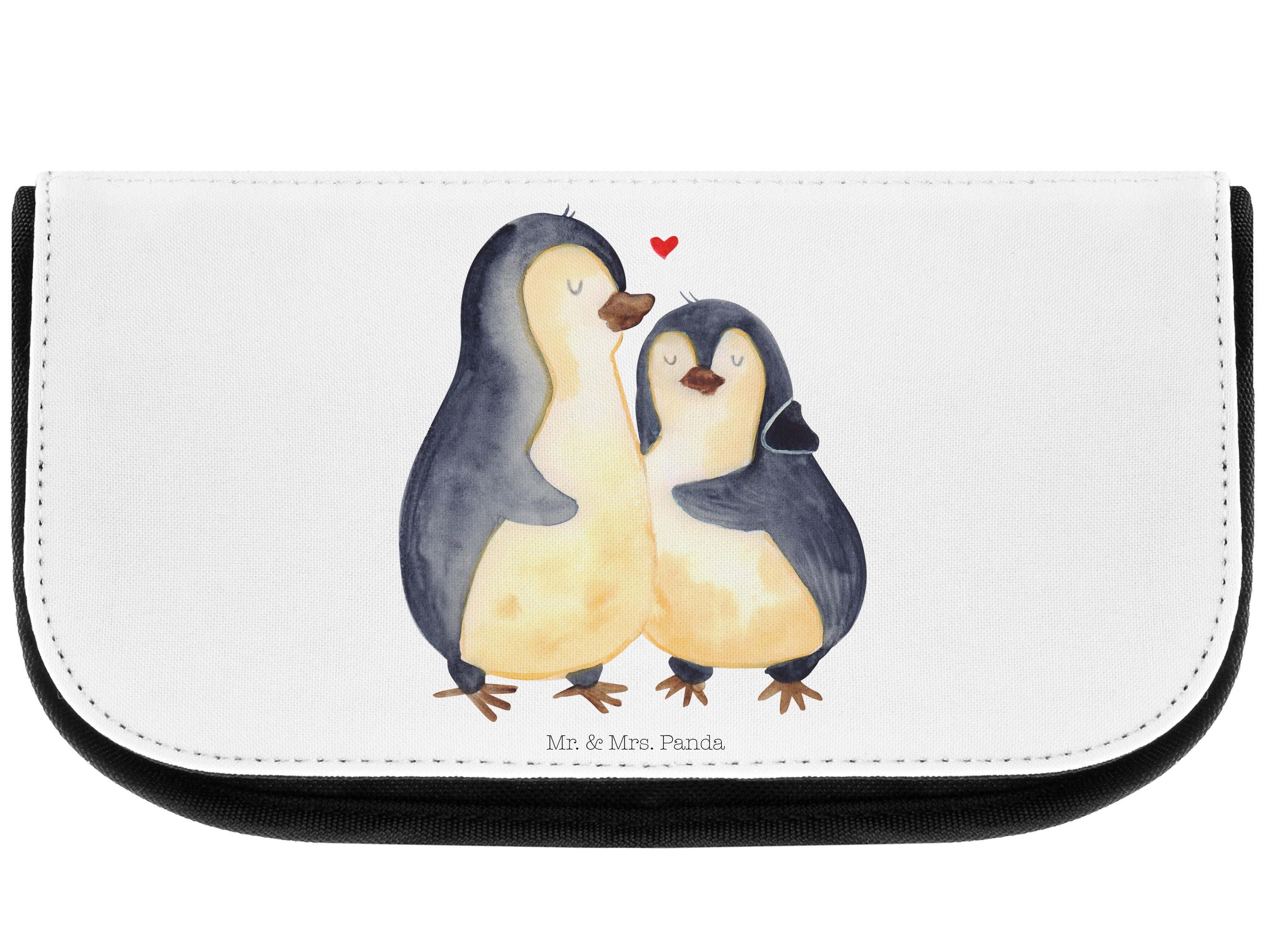 Mr. & Mrs. Panda Kosmetiktasche Pinguin umarmend - Weiß - Geschenk, Schminktasche, Umarmung verliebt, (1-tlg)