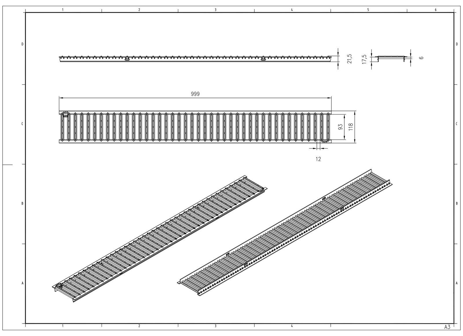 ACO Severin Ahlmann GmbH & Co. KG Entwässerungsrinne 6x1m Hexaline 2.0 Entwässerungsrinne + Stegrost verzinkt + Ablauf, 14-St., horizontaler Ablauf, Rost Stahl verzinkt