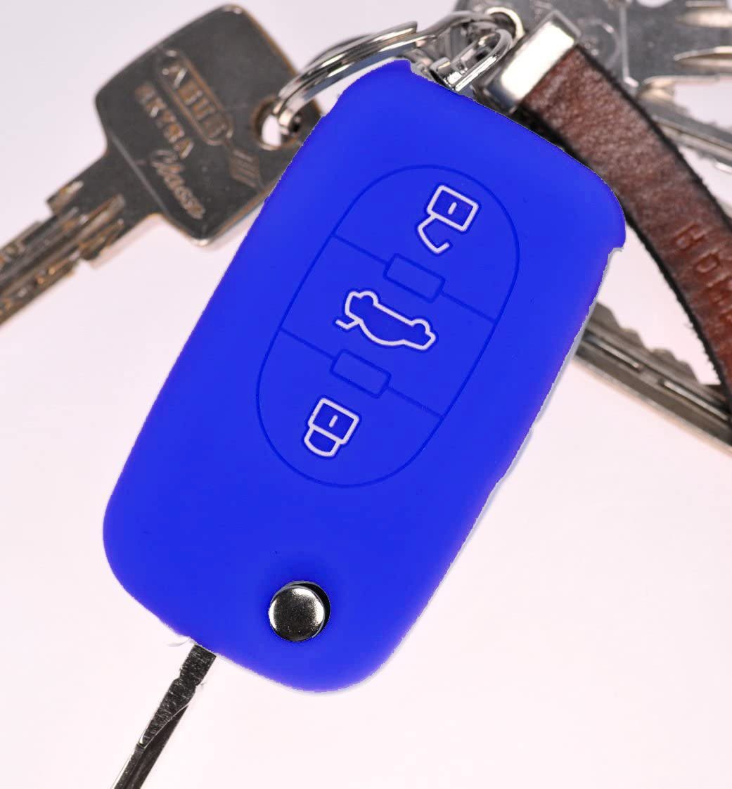 mt-key Schlüsseltasche Autoschlüssel Softcase Silikon Schutzhülle Blau, für Audi A4 B6 A3 8L A6 C5 A2 K 3 Tasten Klappschlüssel