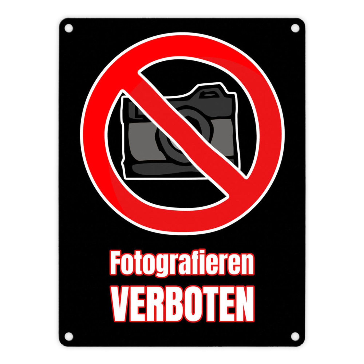 Metallschild Fotografieren verboten Verbotsschild im Comic-Stil in Schwarz