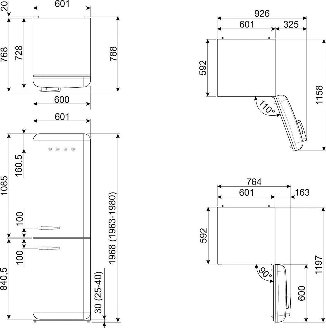 cm Smeg hoch, cm 60,1 Kühl-/Gefrierkombination 196,8 breit FAB32 FAB32ROR5,