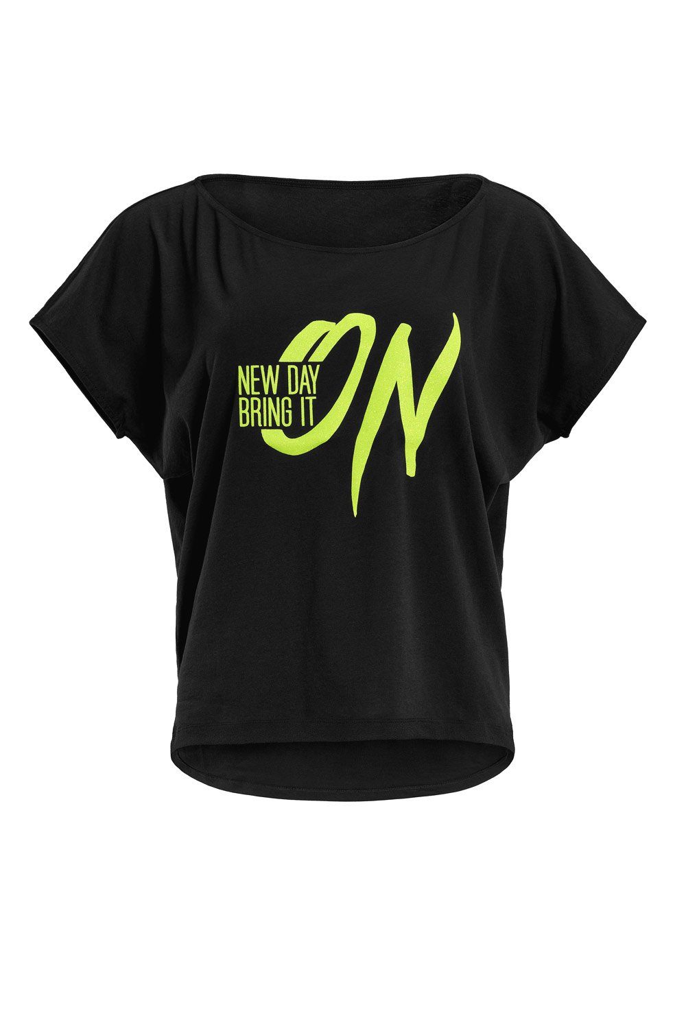 Winshape Oversize-Shirt MCT002 ultra leicht mit Neon gelbem Glitzer-Aufdruck | T-Shirts