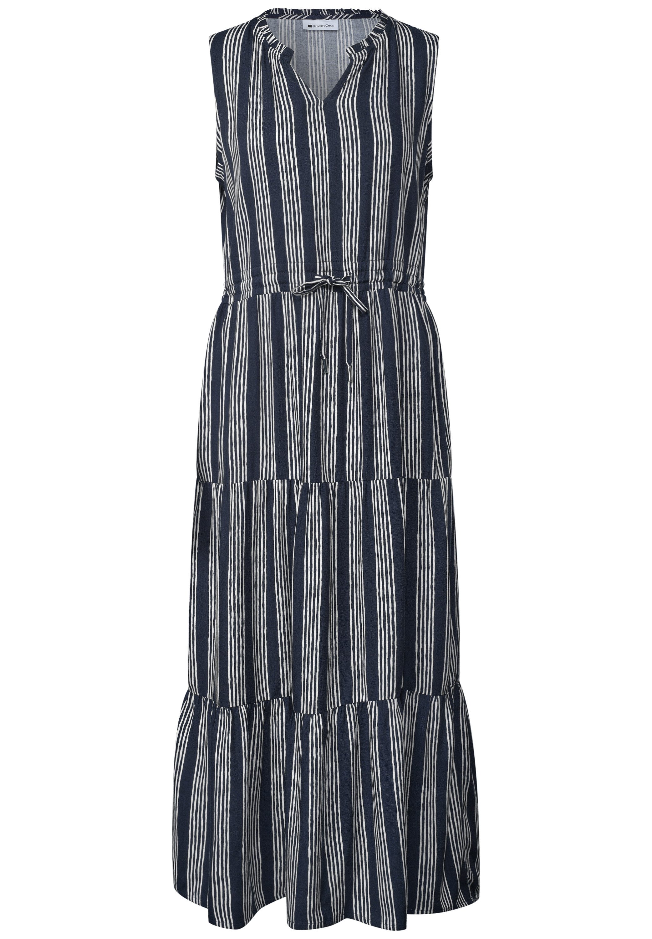 STREET ONE Maxikleid Sommerkleid mit Volants und Streifenmuster