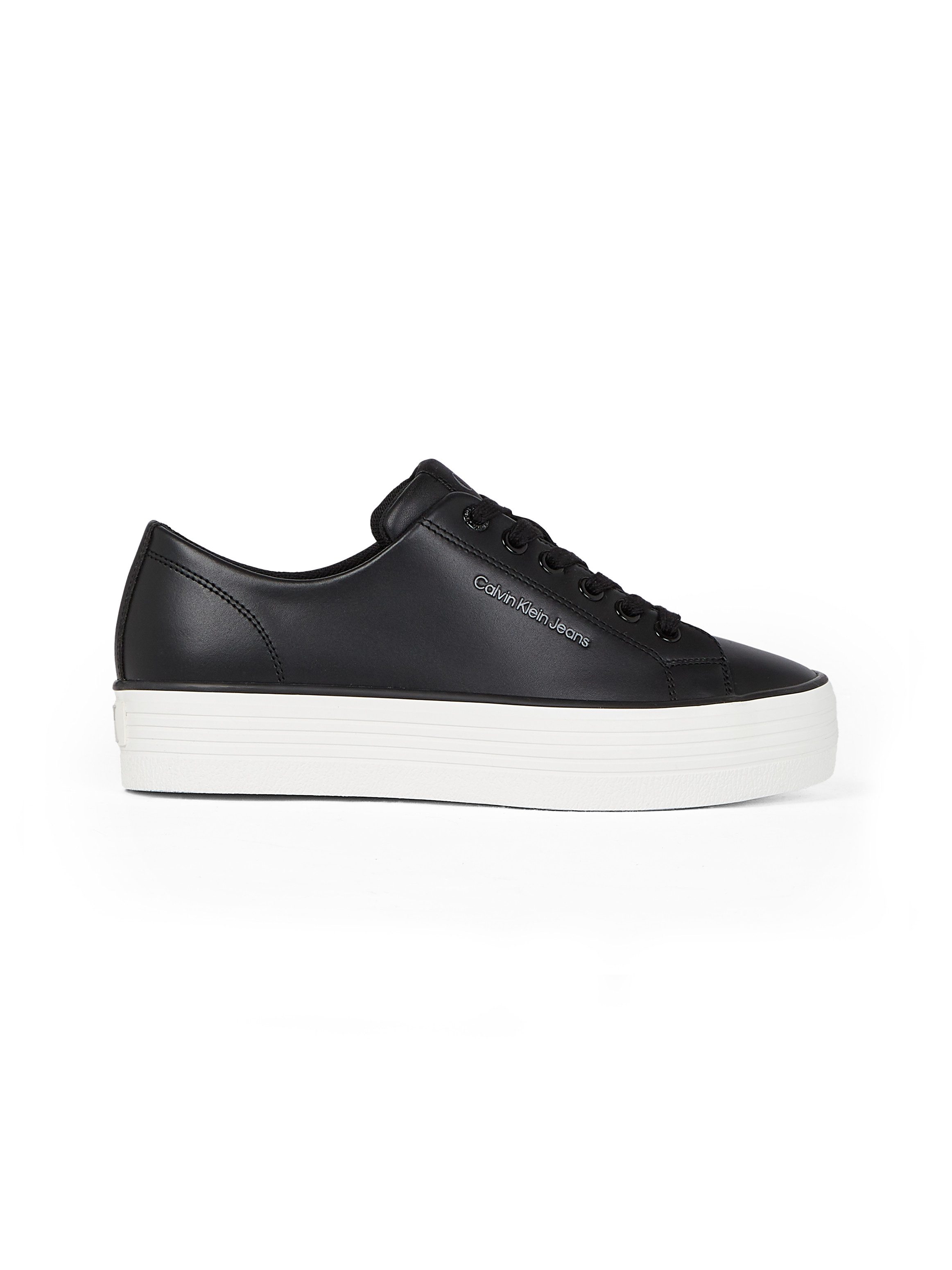 Calvin Klein Jeans BOLD VULC FLATF LOW LTH IN Sneaker, Halbschuh, Schnürschuh, Freizeitschuh mit CK-Logo an der Ferse