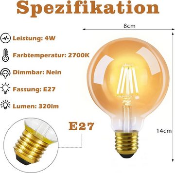 Nettlife LED-Leuchtmittel 2 Stück LED Glühbirne Vintage E27 Lampe G80 Warmweiss Filament, E27, 2 St., Warmweiß, für Hotel Haus Café Bar