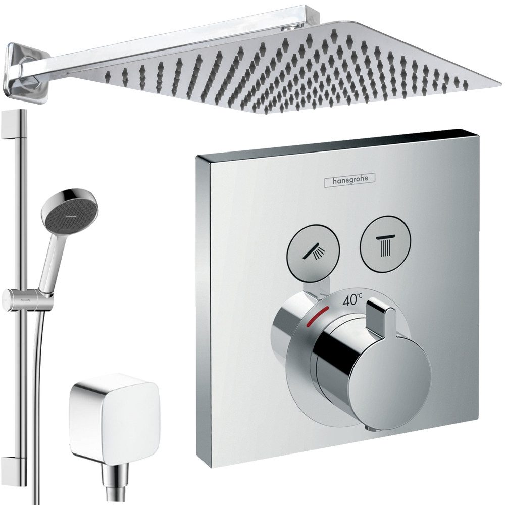 Hansgrohe und Jowi Duscharmatur ShowerSelect Thermostat, Unterputz Duschsystem mit Kopfbrause (Unterputz-Duschsystem, Set) Thermostat