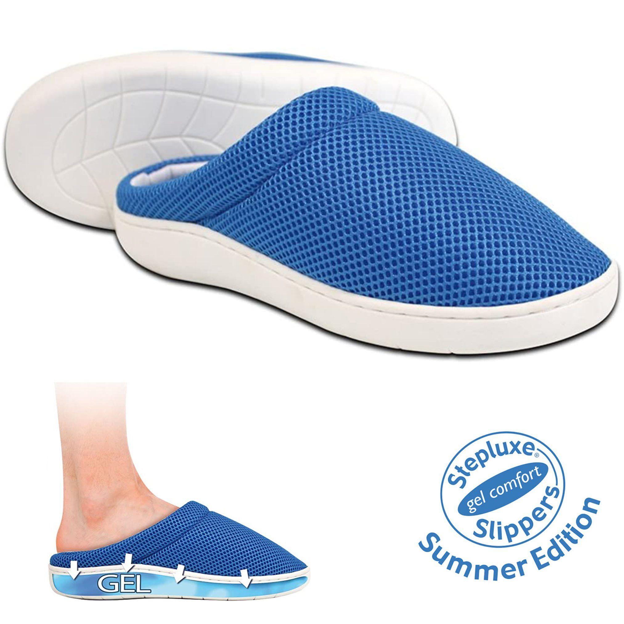 Best Direct® Stepluxe® Slippers atmungsaktiv Summer (2-tlg) Bambusfasern, Gel Schuh mit blau, Slipper Mesh, 35-46
