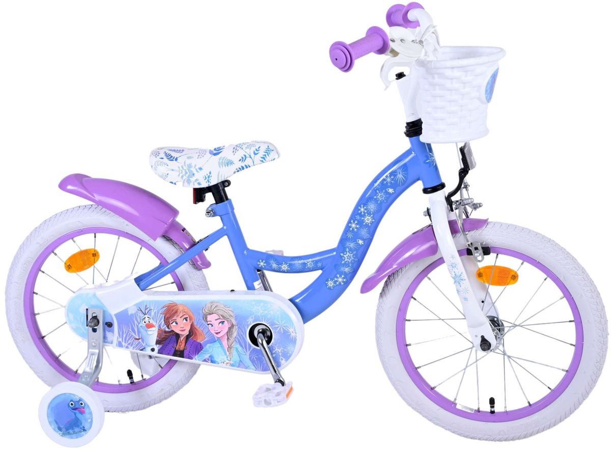 Volare Kinderfahrrad 16 Zoll Kinder Mädchen Fahrrad Rad Frozen 2 Eiskönigin Elsa 21584-SACB, 1 Gang, Rücktrittbremse, Korb,Stützräder,Kettenschutz, Schutzbleche