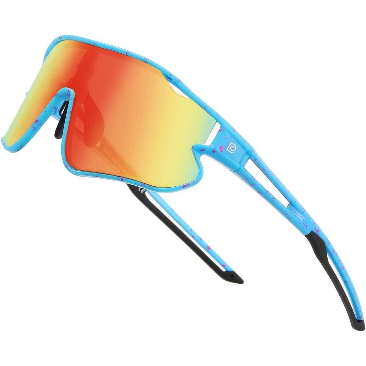 LuxusKollektion Fahrradbrille Sonnenbrille Blau Farbig Rahmen Schwarz Bügel Revo Orange Gläser