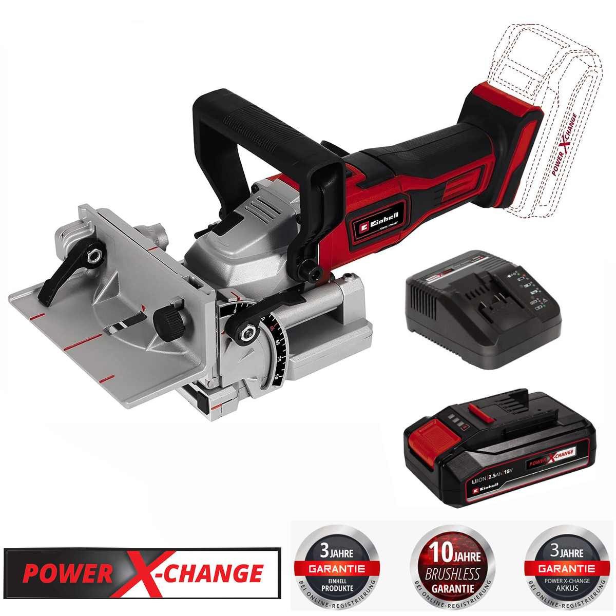 Einhell Flachdübelfräse Flachdübelfräse TE-BJ 18 Li 18 V, Akku 2.5 Ah Ladegerät Lamellofräse