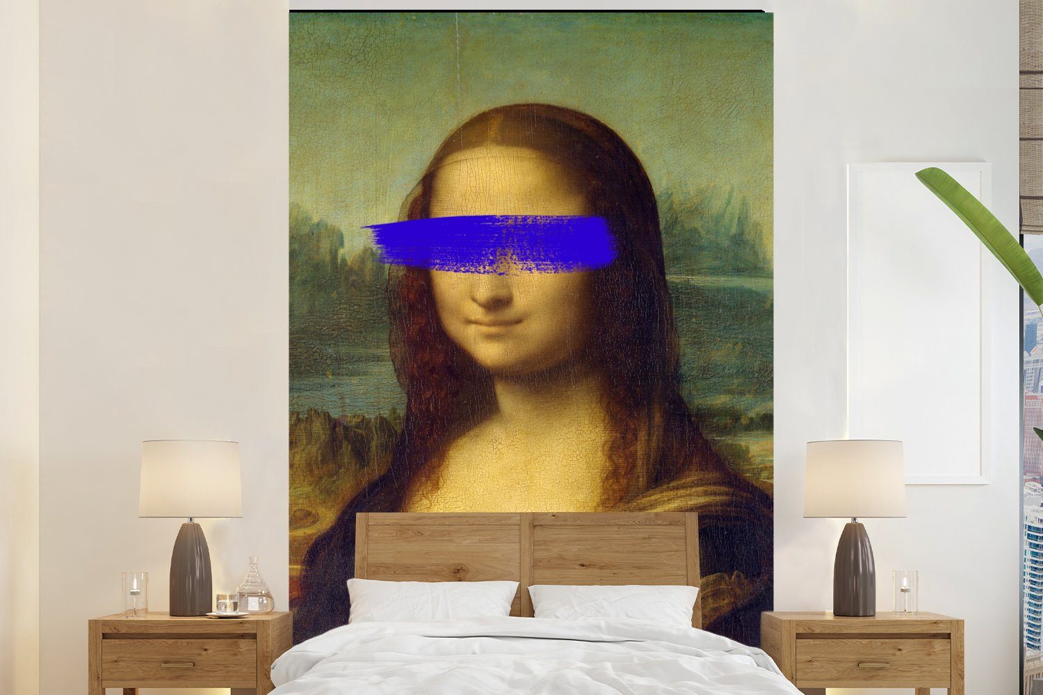 MuchoWow Fototapete Mona Lisa - Leonardo da Vinci - Blau - Alte Meister, Matt, bedruckt, (3 St), Montagefertig Vinyl Tapete für Wohnzimmer, Wandtapete