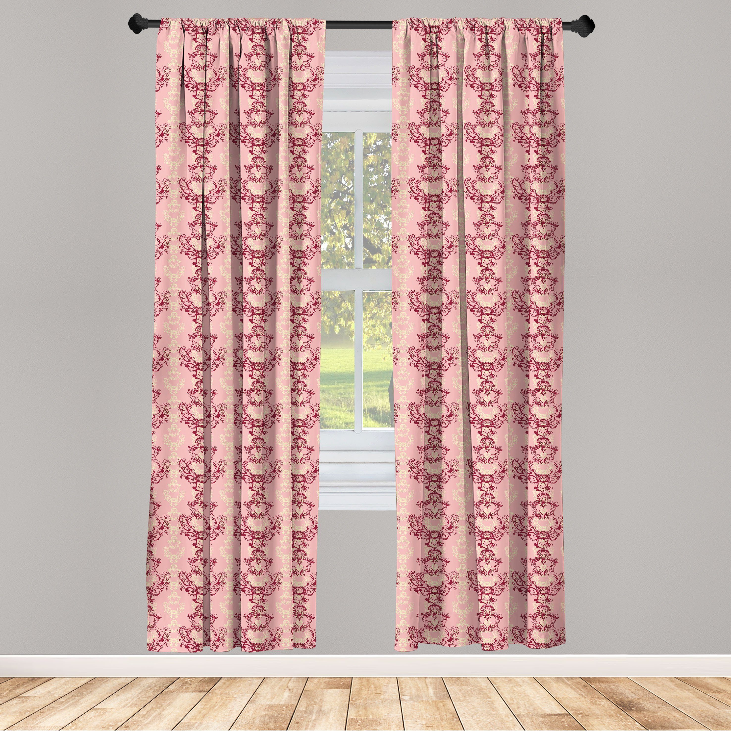 Gardine Vorhang für Schlafzimmer Abakuhaus, Wohnzimmer Microfaser, Antique Oriental Damast Rococo Dekor, Weiche