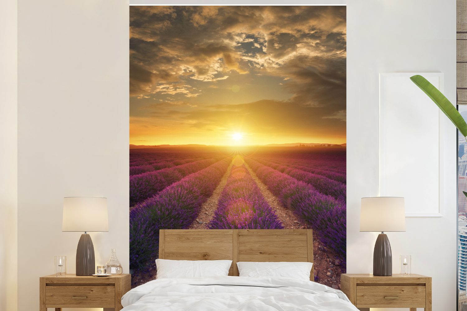 MuchoWow Fototapete Frankreich - Lavendel - Sonne, Matt, bedruckt, (3 St), Montagefertig Vinyl Tapete für Wohnzimmer, Wandtapete