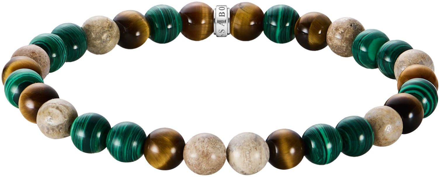Valentinstagsgeschenk THOMAS SABO Armband Bead Armband, mit Malachit, Tigerauge, Jaspis, braun|grün|silberfarben