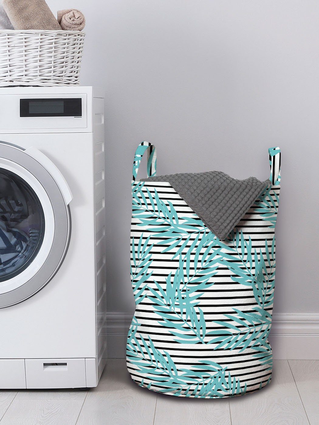 Griffen Stripes Wäschekorb für Waschsalons, Abakuhaus mit Botanik Kordelzugverschluss Wäschesäckchen Kunst Abstrakte Blätter
