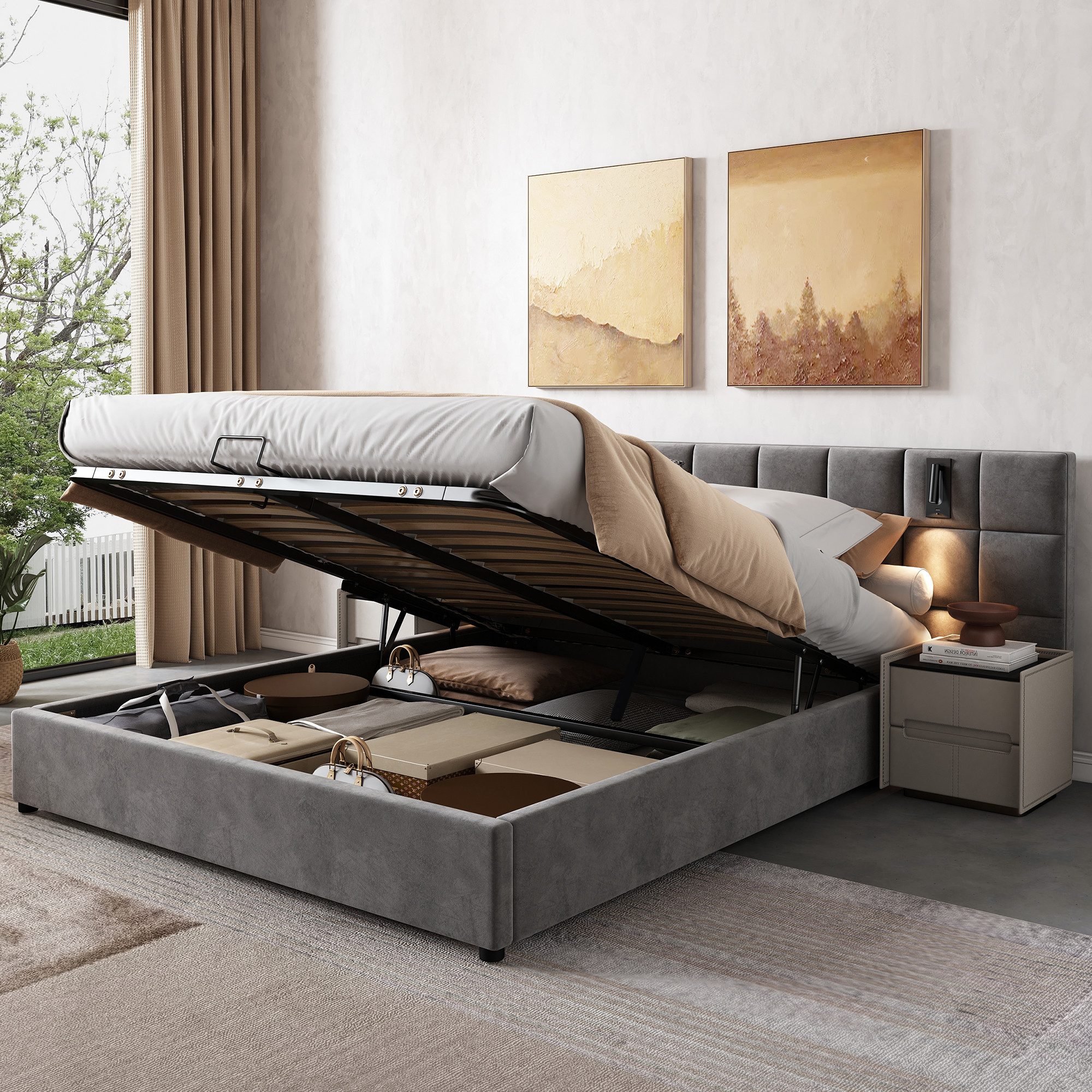 OKWISH Polsterbett Doppelbett Jugendbett Bett Stauraumbett günstig online kaufen