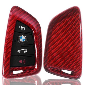 T-Carbon Schlüsseltasche Auto Schlüssel Carbon-Optik Schutz Hülle Rot, für BMW X5 F15 X6 F16 2er F45 F46 F48 KEYLESS SMARTKEY