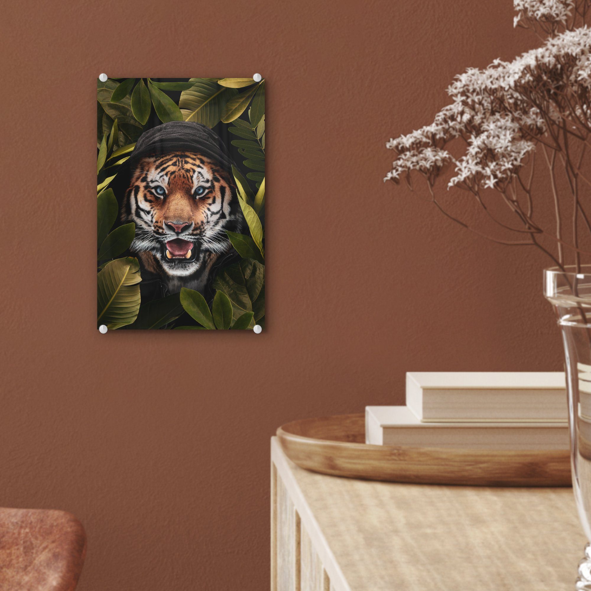 Wanddekoration Glasbilder auf Tiger Glas - St), bunt Blätter Wandbild Pflanzen, Foto - (1 MuchoWow Glas Acrylglasbild - auf Bilder - -