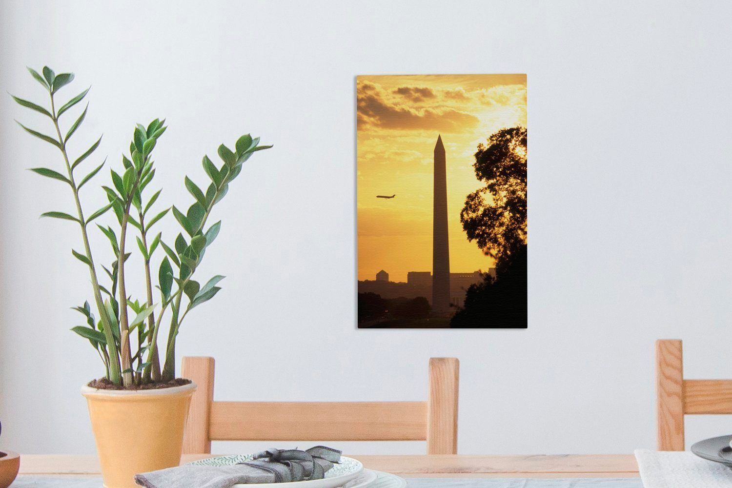 Washington, Leuchten OneMillionCanvasses® (1 Leinwandbild Gemälde, St), National in Orangefarbenes 20x30 der Mall über Zackenaufhänger, cm inkl. fertig bespannt Leinwandbild