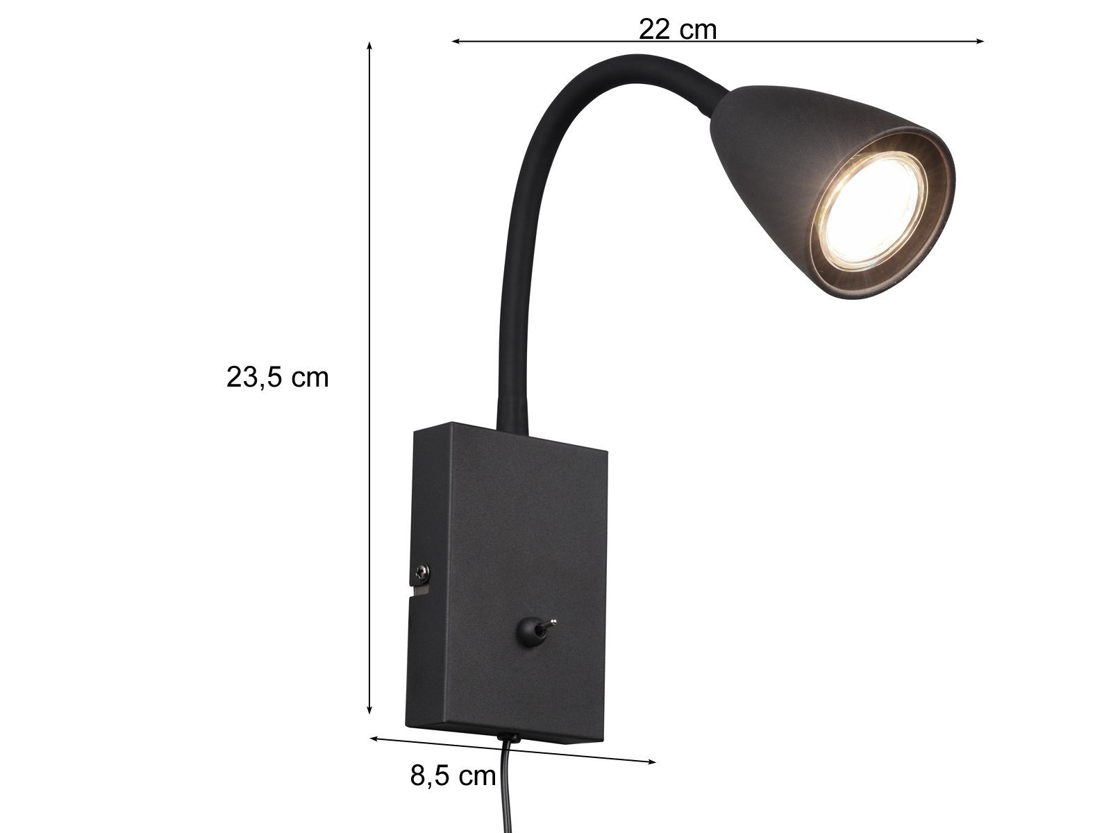 TRIO Leuchten LED Leselampe mit Schalter und Stecker, Höhe 23,5cm, Dimmfunktion, LED wechselbar, Warmweiß, innen Wand-Leuchte mit Kabel, Nachttischlampe & Bett- – Bild 4 von 5