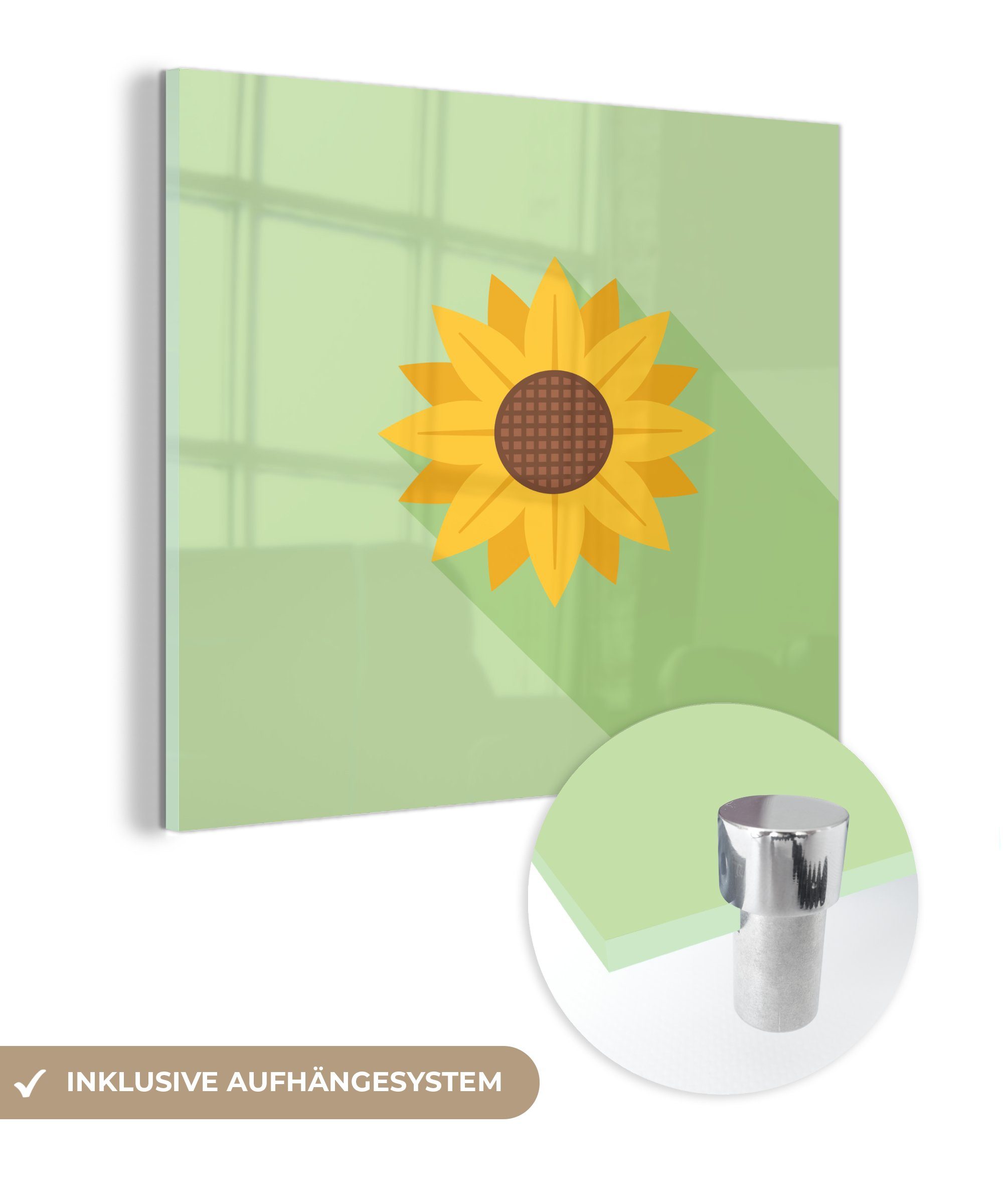 MuchoWow Acrylglasbild Einfache Illustration Foto - St), auf (1 Wanddekoration Glasbilder - Glas Bilder einer Sonnenblume, Glas Wandbild - auf