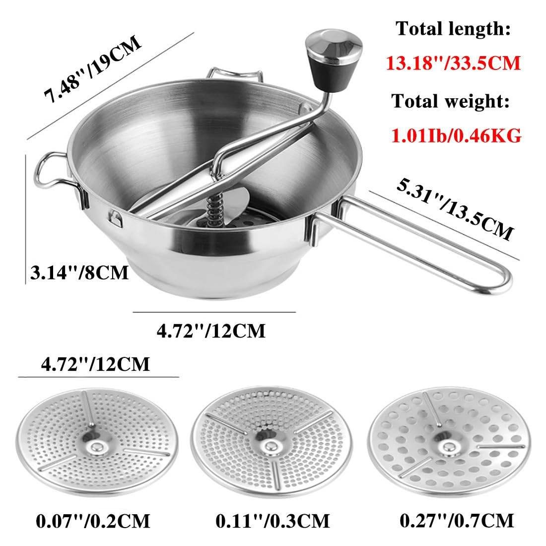MC Star Passiersieb Passiergerät aus Edelstahl mit 3X Siebeinsatz passiermühle für Suppe, Edelstahl – Bild 4 von 5