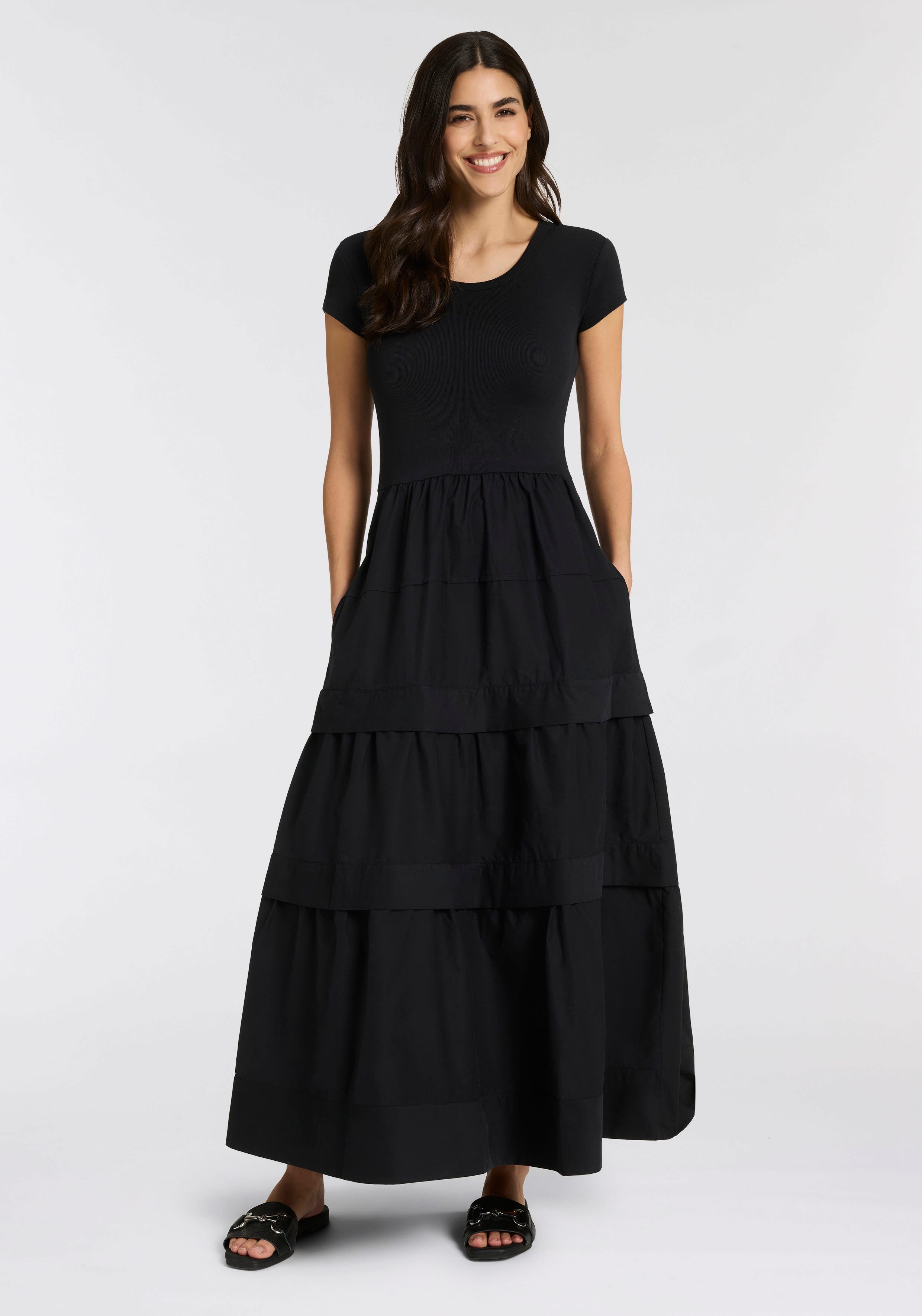 BOSS ORANGE Maxikleid Enight Premium Damenmode mit Stufenrock & ausgeschnittenem Rücken