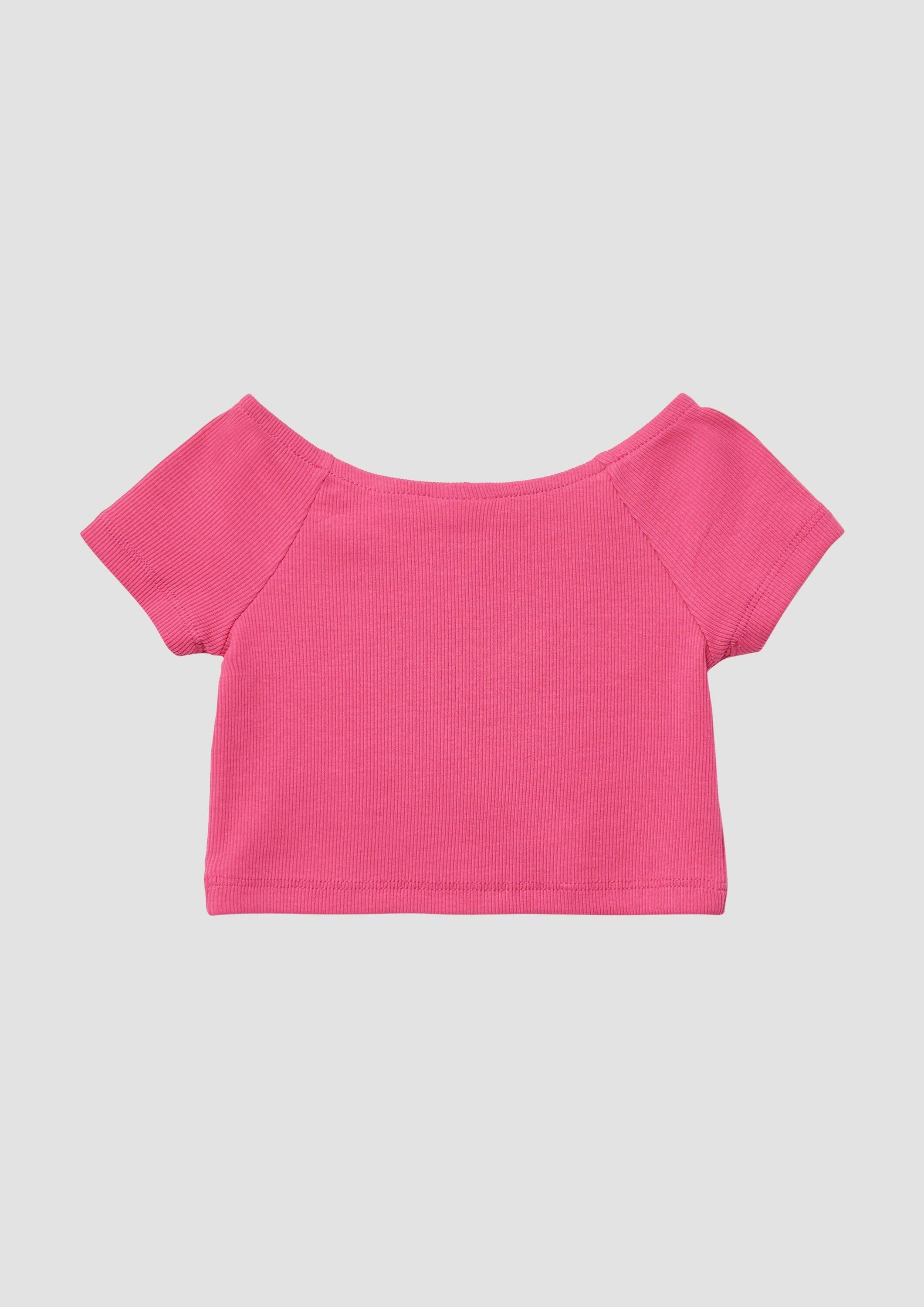 s.Oliver Kurzarmshirt T-Shirt Verkürztes T-Shirt aus Rippware mit Off-Shoulder-Ausschnitt
