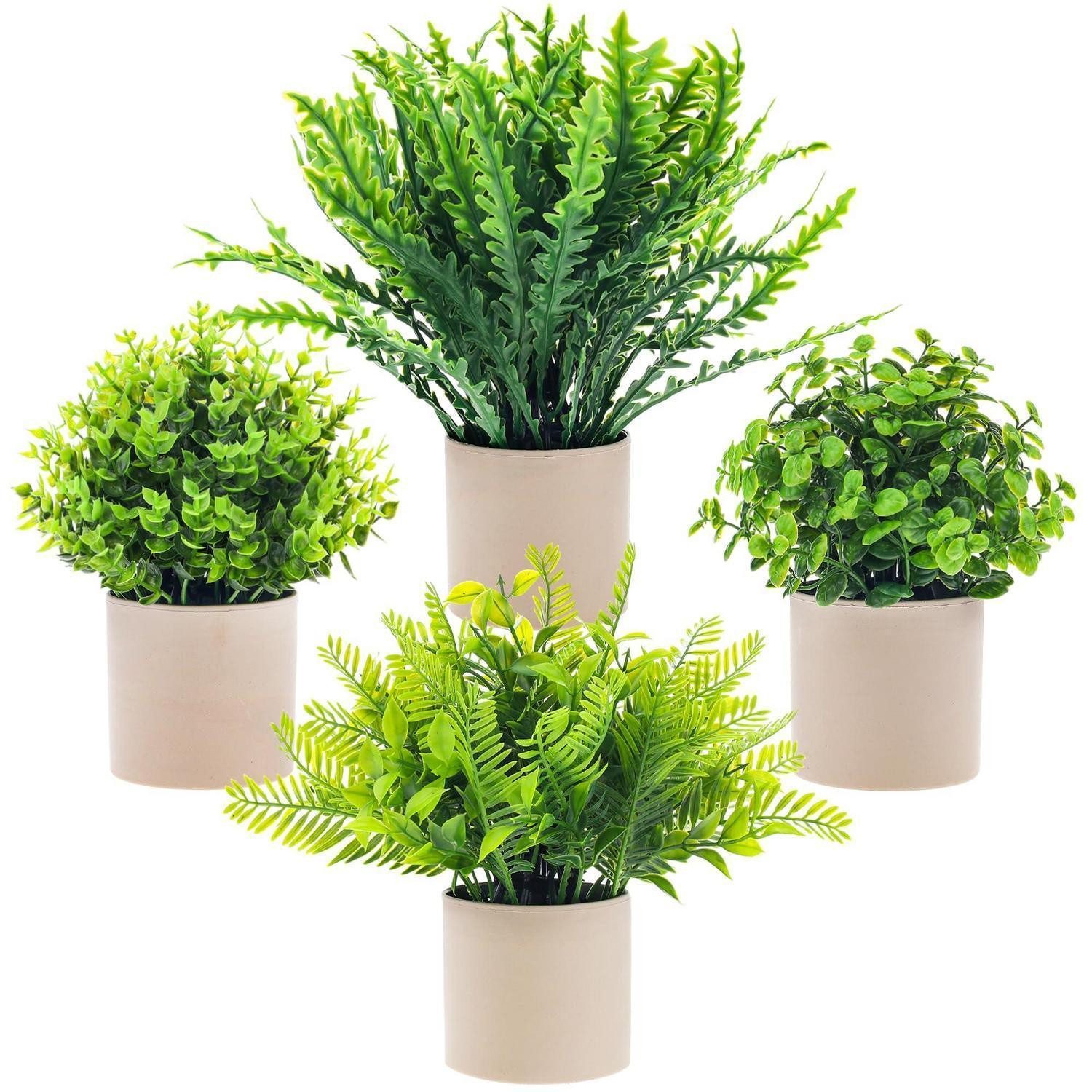 Kunstbonsai Künstliche Pflanze 4er Set Getopft Eukalyptus, LuxusKollektion, Höhe 17 cm