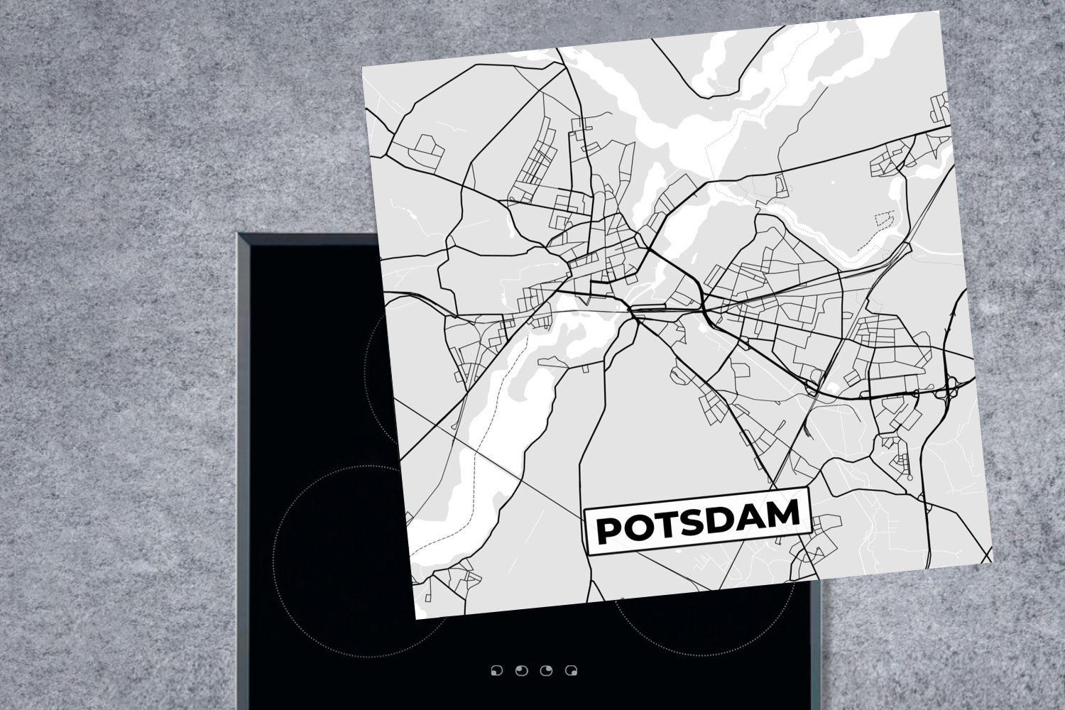 - - - 78x78 cm, MuchoWow Stadtplan tlg), Potsdam für Vinyl, Ceranfeldabdeckung, Herdblende-/Abdeckplatte Karte, (1 Deutschland Arbeitsplatte küche