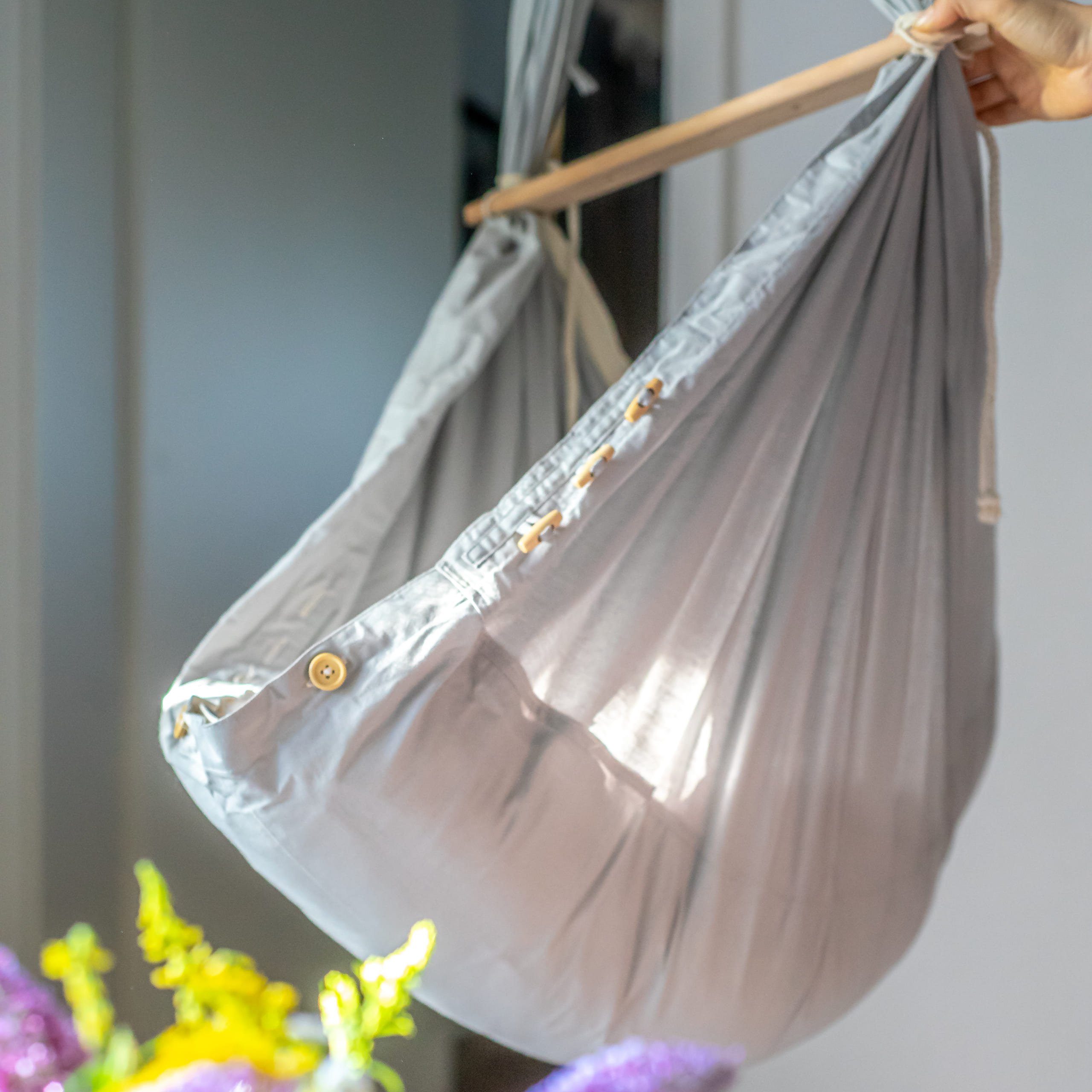 Stubenbett Federwiege Bio Grey mit Tipi Weiß