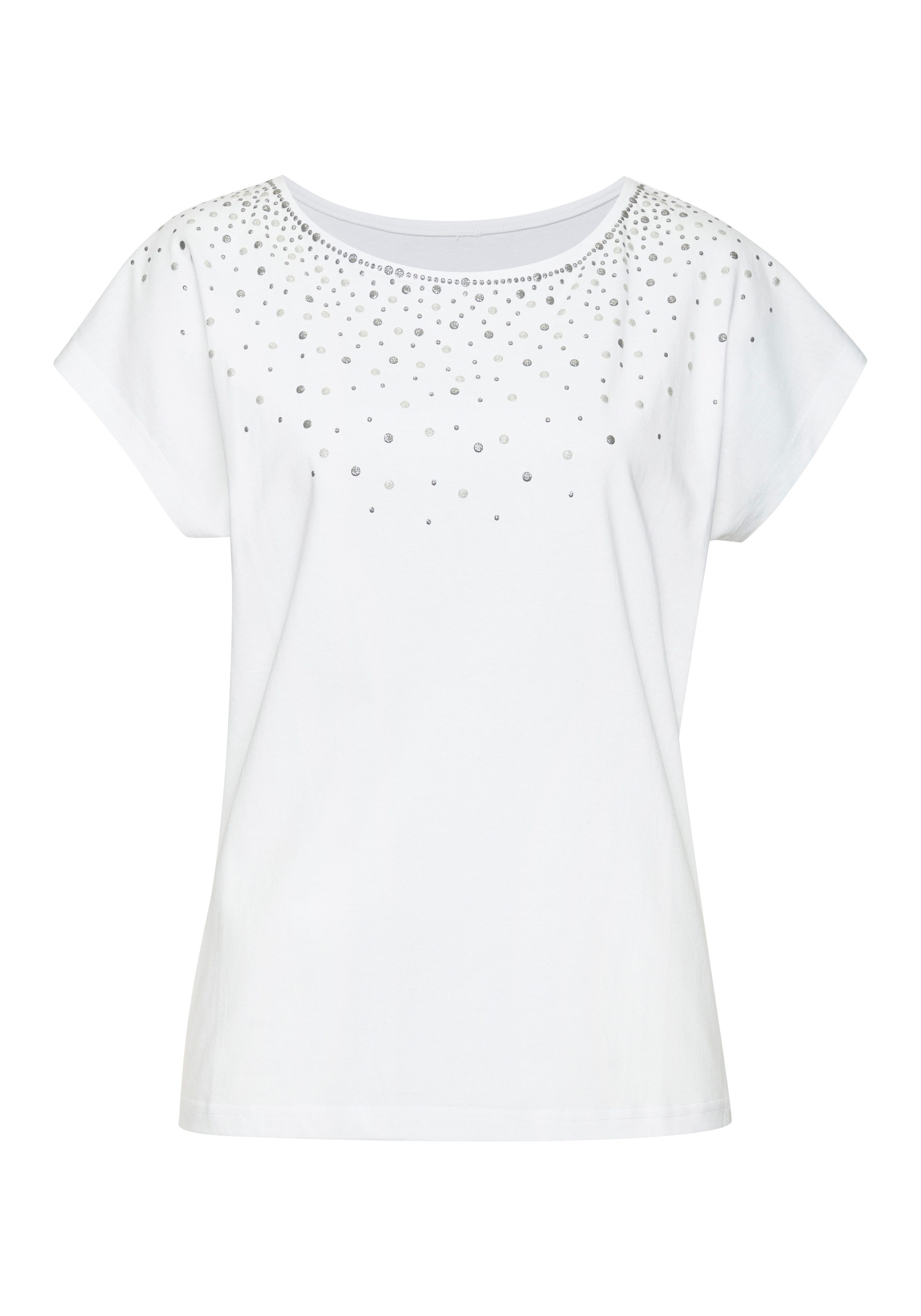 LASCANA T-Shirt mit glitzerndem Frontprint aus angenehmer Viskose-Baumwoll-Qualität. € 24,99, (€ 24,99 pro 1 Stk).