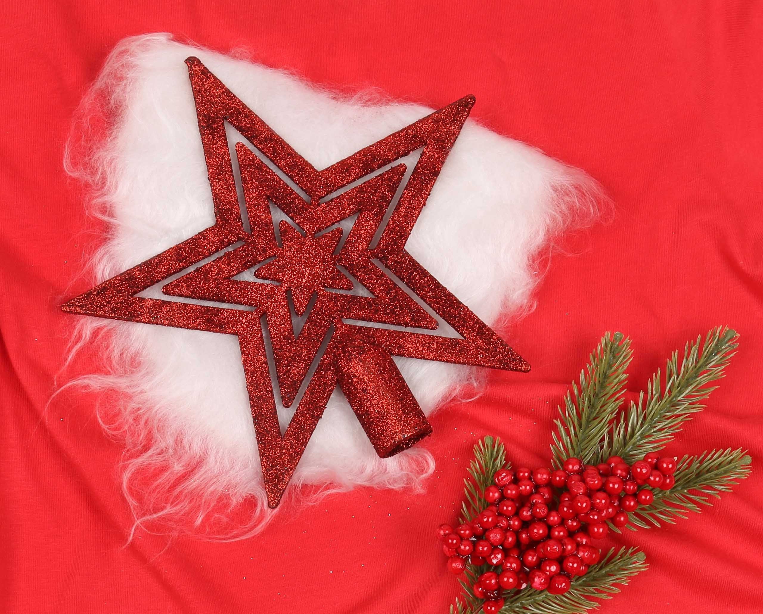 Sarcia.eu Christbaumspitze Roter Christbaumstern, glänzende Spitze 20 cm
