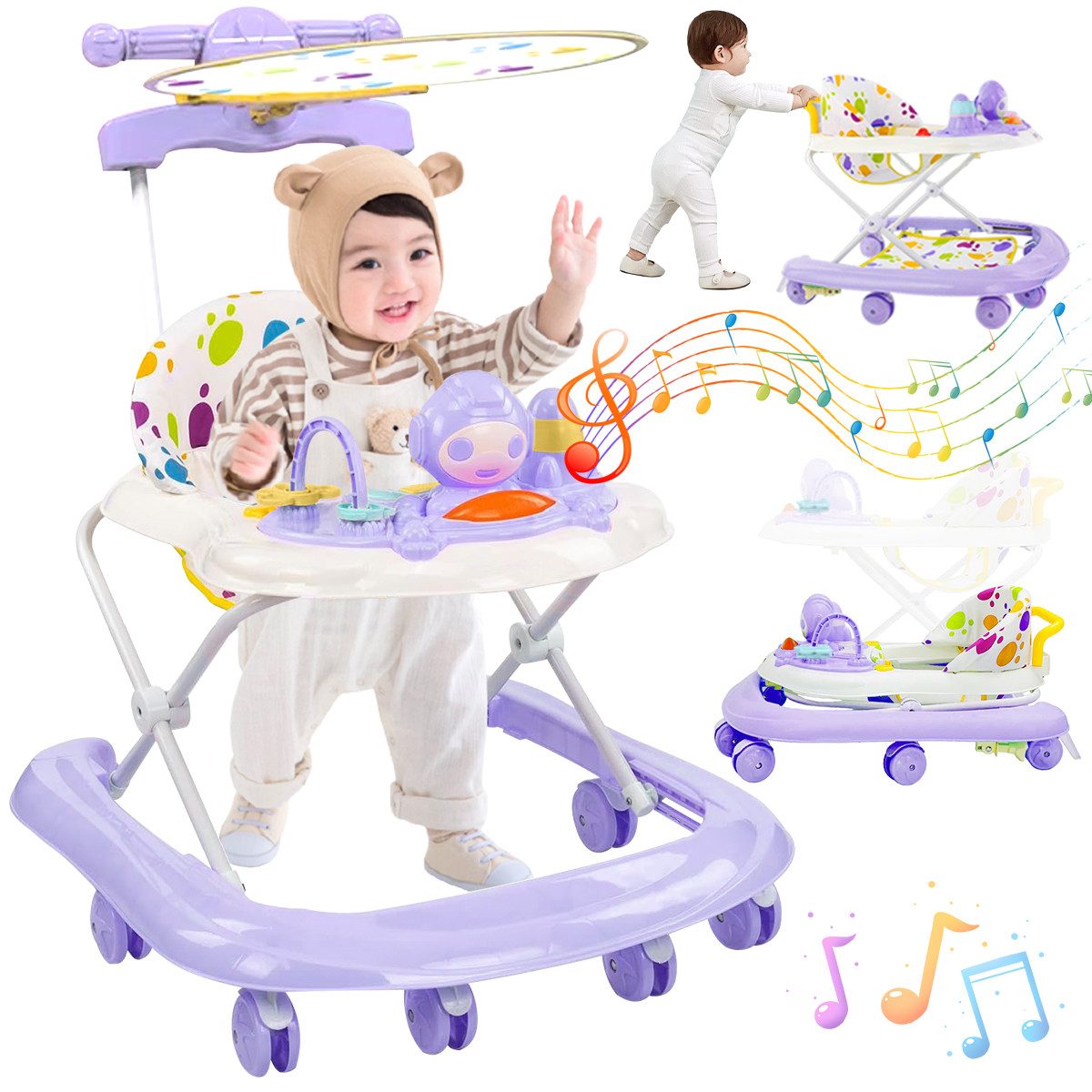 Lauflernwagen 3-in-1 Baby Lauflernhilfe mit Höhenverstellung faltbarem Design lila