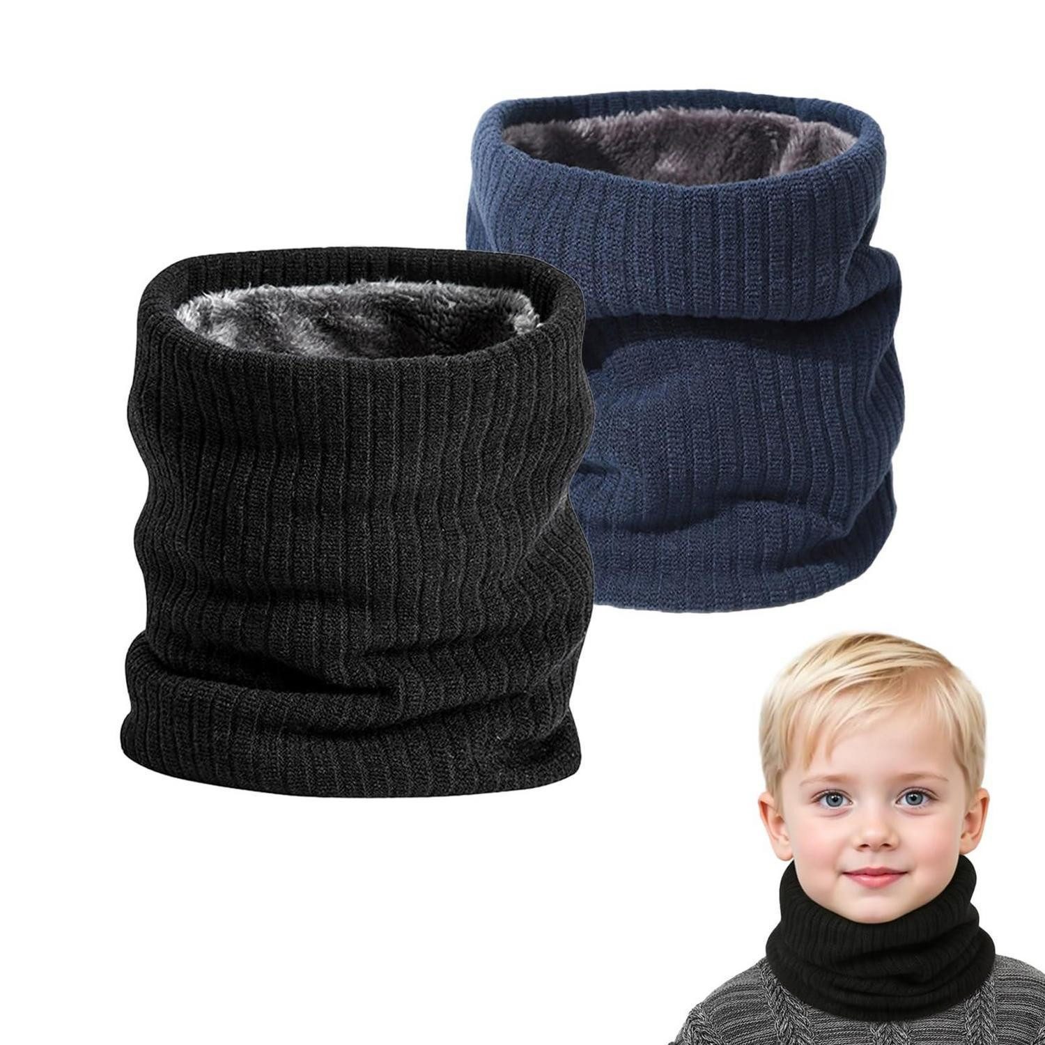 LuxusKollektion Loop Schlauchschal Kinder 2er Set Schwarz Blau, (2-St)