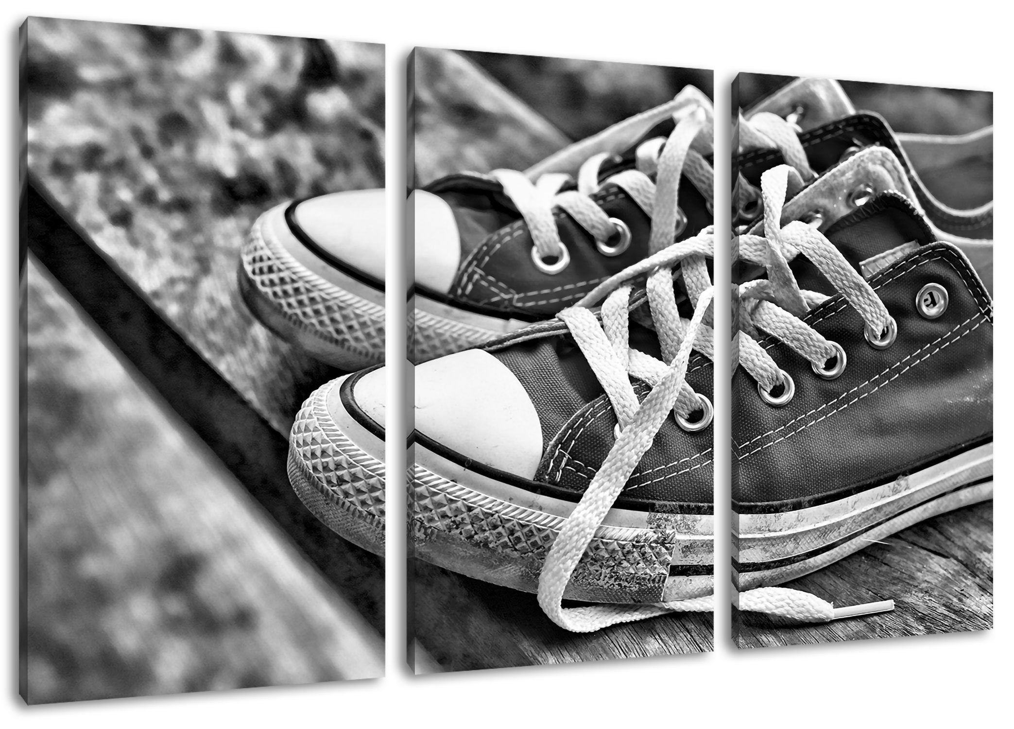bespannt, St), Pixxprint Trendige Zackenaufhänger Schuhe, (120x80cm) Schuhe fertig (1 Leinwandbild inkl. Leinwandbild 3Teiler Trendige