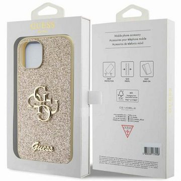 Guess Smartphone-Hülle Guess Apple iPhone 15 Schutzhülle Case Glitter Script Big 4G Gold