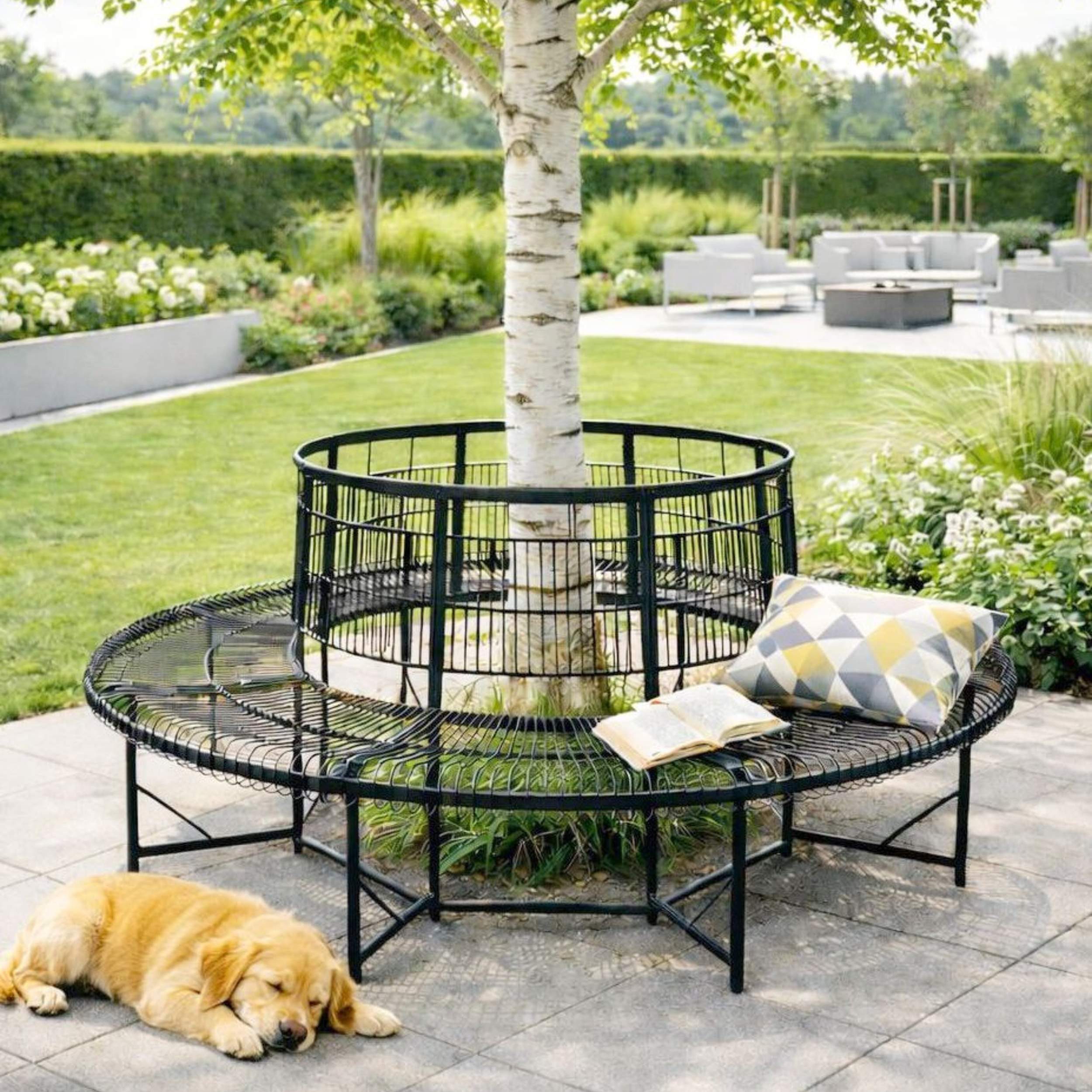 DanDiBo Rundbank Gartenbank Wetterfest Metall D-200cm 96723 Baumbank Sitzbank Parkbank