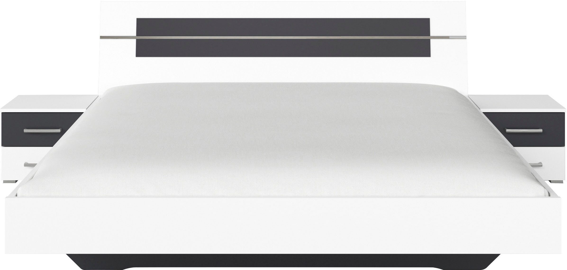 rauch Bettanlage Doppelbett Futonbett BURANO in schwebender Optik, (Set, 3-tlg), und abgesetztem Kopfteil mit 2 Nachttischen MADE IN GERMANY