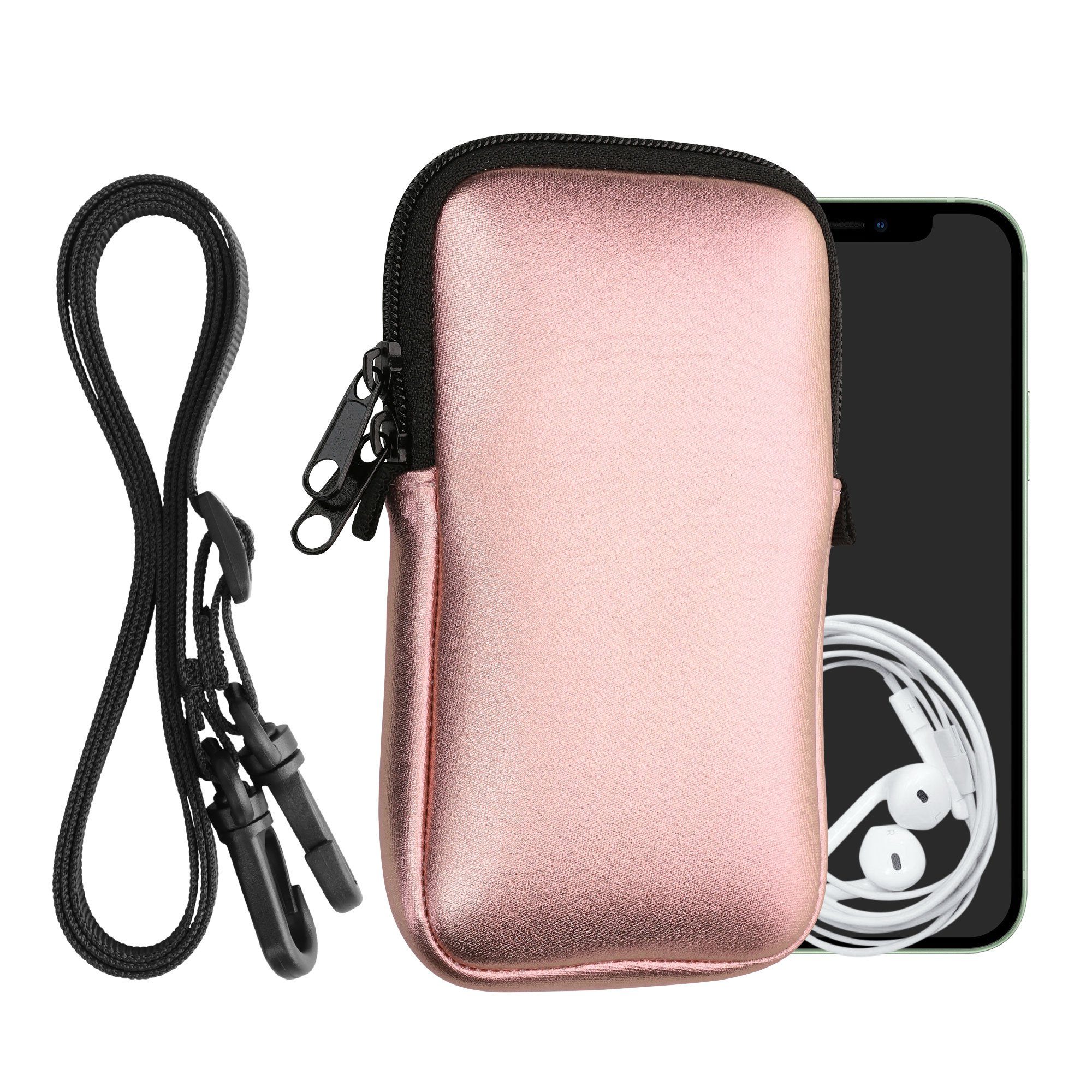 kwmobile Handytasche Handytasche für Smartphones L - 6,5" (1-tlg), Neopren Handy Hülle mit Kordel - Tasche mit Handykette 16,5 x 8,9 cm