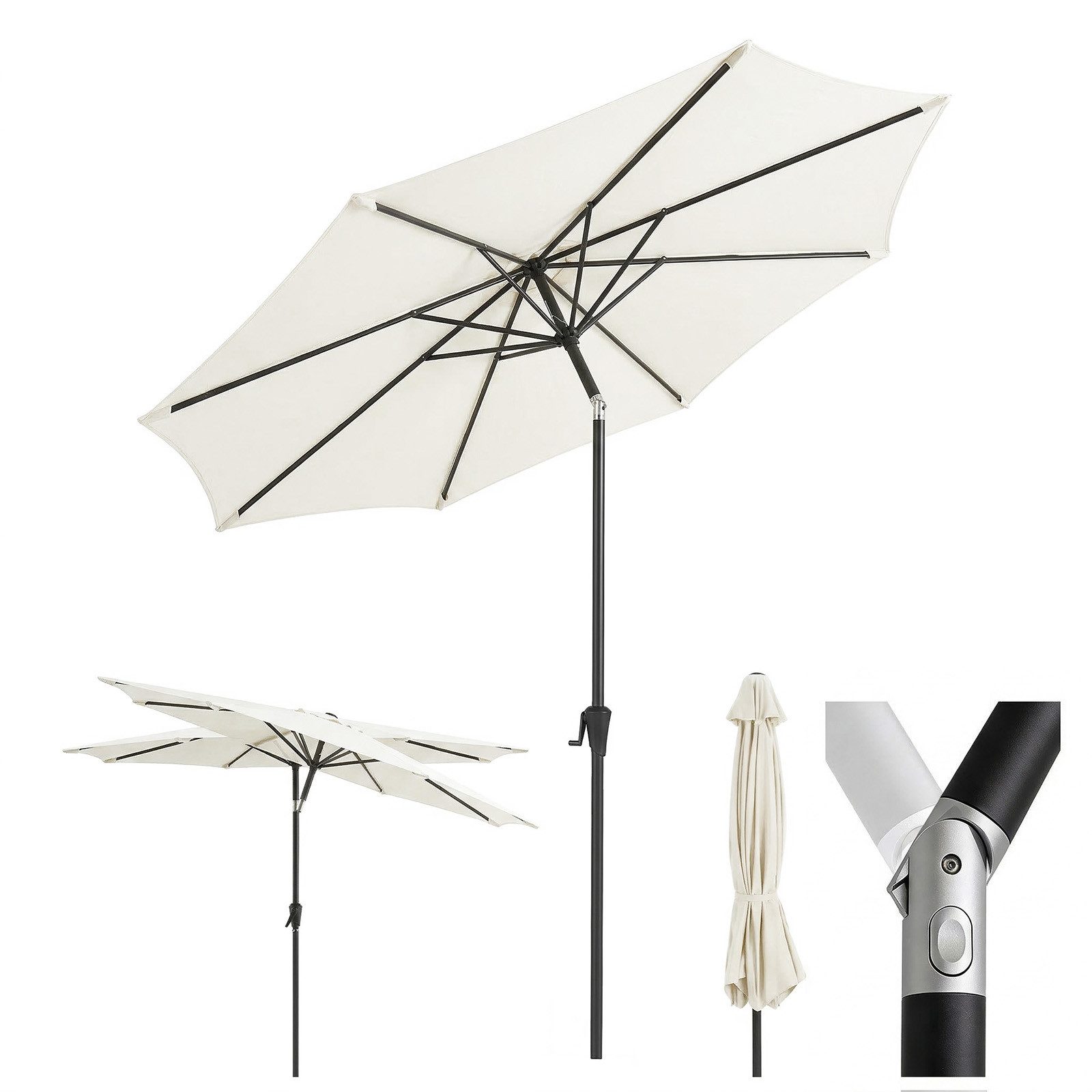 Sekey Sonnenschirm 3m Marktschirm mit Kurbel, Gartenschirm, 8 Streben, Sonnenschutz 50+, LxB: 300,00x300,00 cm, mit/ohne LED-Lichtern, Terrassenschirm Rund